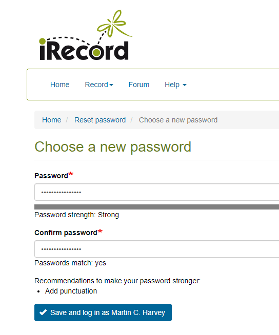 Log in issues and password resets iRecord